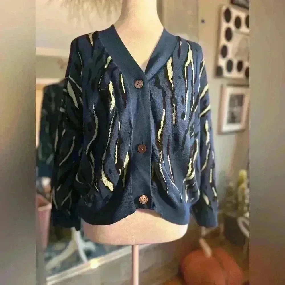 WISPR Blue Animal Print Sweater Cardigan